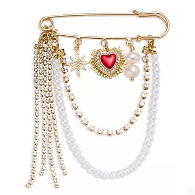 Gold And Pearl Brooch With Heart Charm 39$